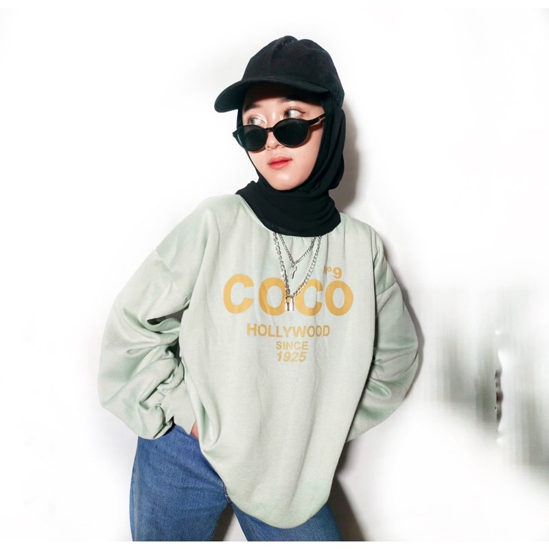 SWEATER COCO HOOLYWOOD CREWNECK MURAH SWEATER WANITA OBLONG SWEATER KEKINIAN