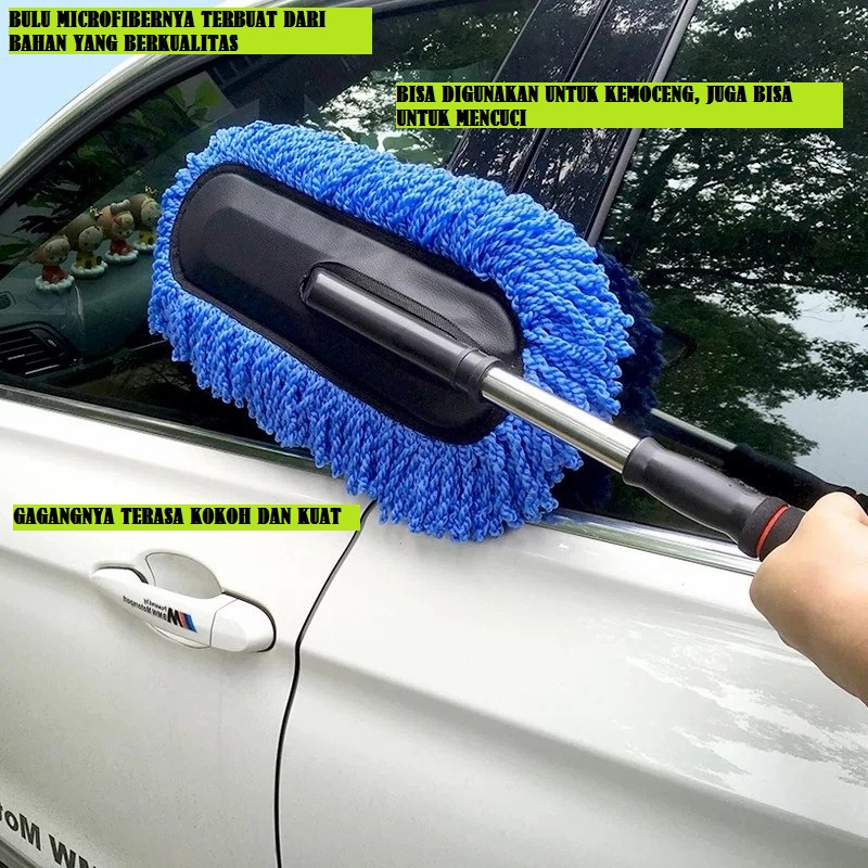 AM-16 Biru Kemoceng Microfiber Pembersih Debu Mobil Lap Cuci Bisa dipanjangkan Car Duster Pembersih Debu Rumah &amp; Mobil Bahan Cendol Lebar Tebal