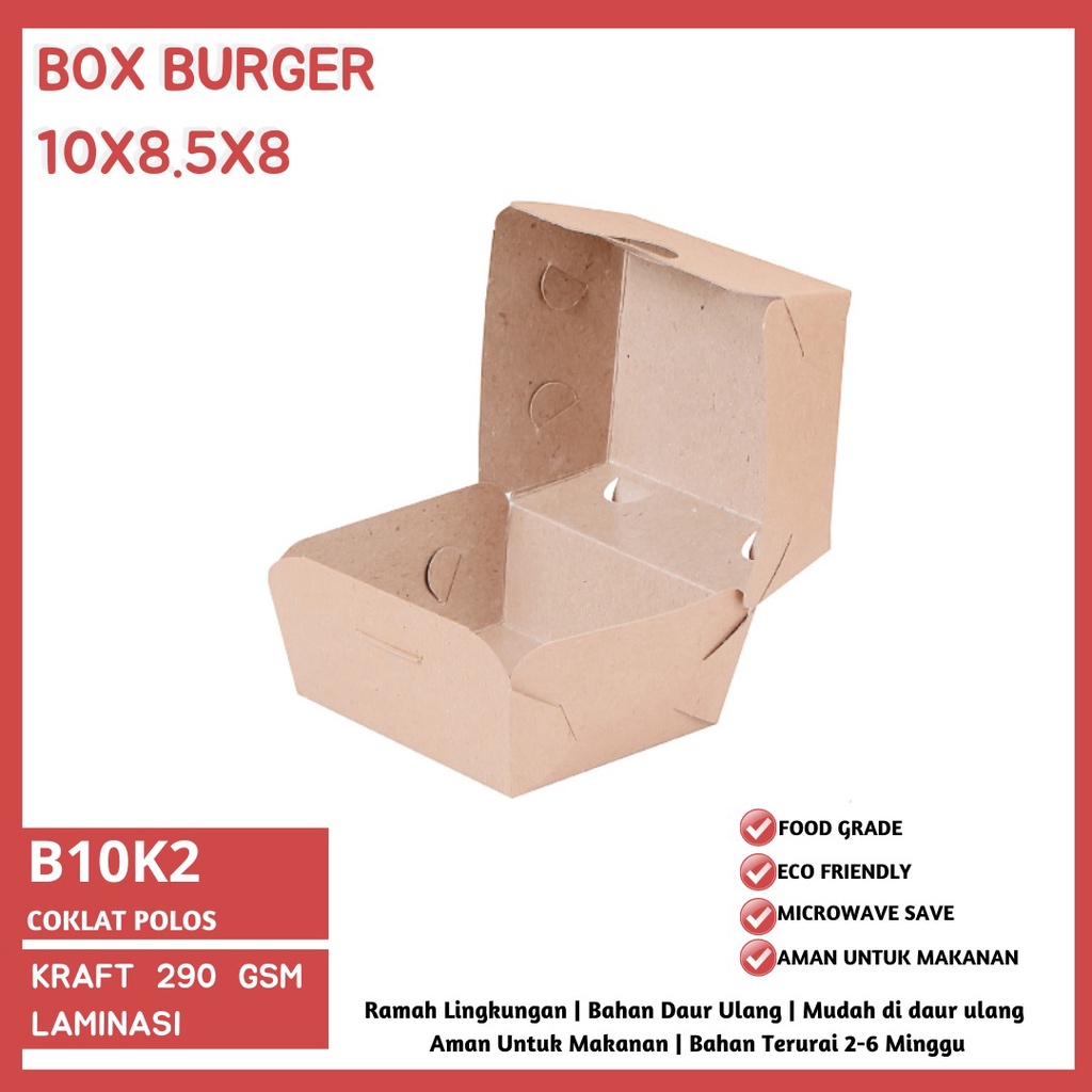 Box Burger 10X8.5X8 Dus Dimsum Dus Burger (B10K2-Laminasi)