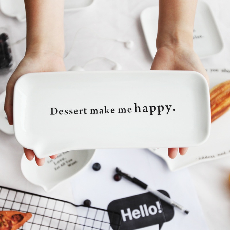 Piring Keramik Kue Kotak Panjang Putih Unik Simple Korean Style | Table Talk Series