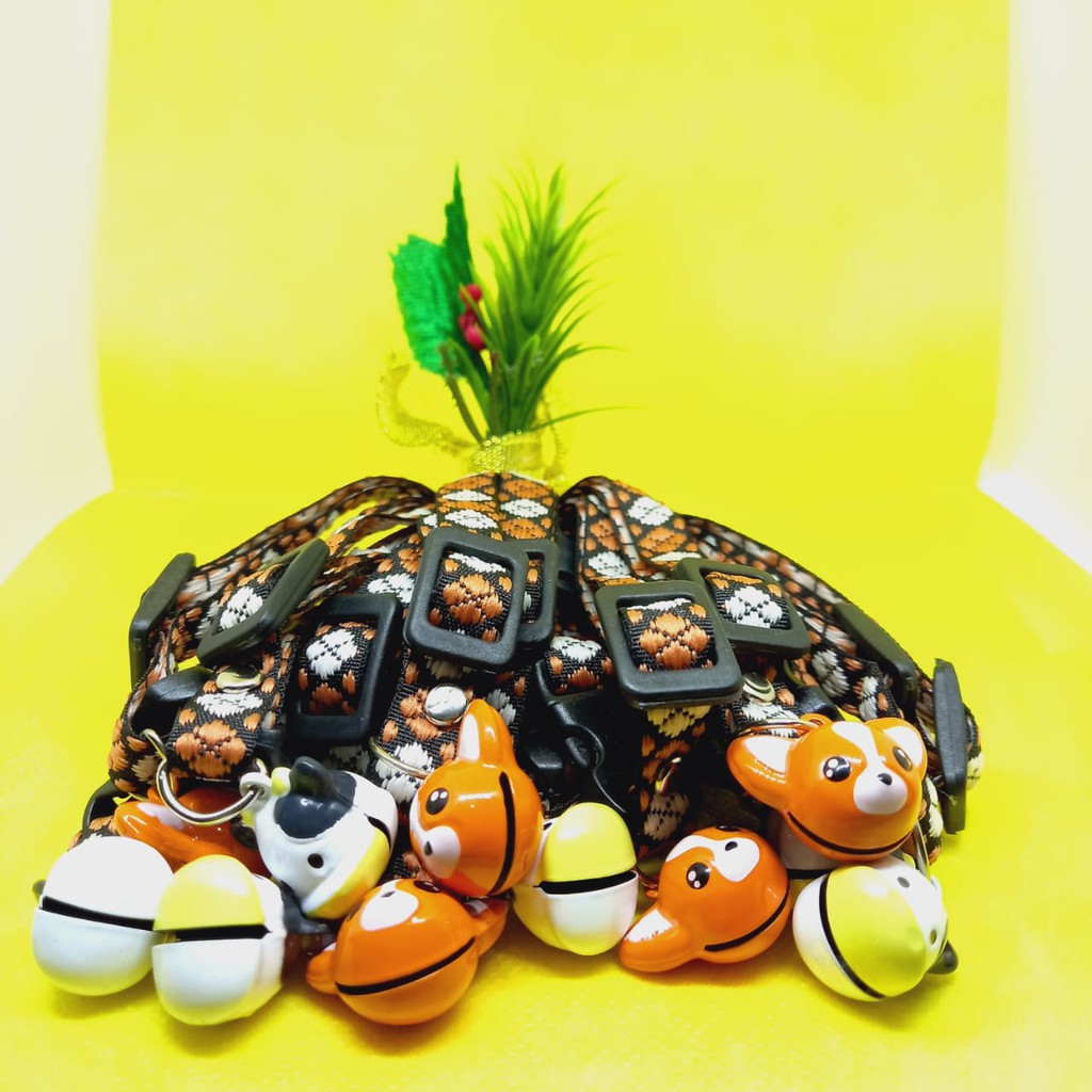 Kalung Kucing/Anjing Tali Motif + Lonceng Karakter