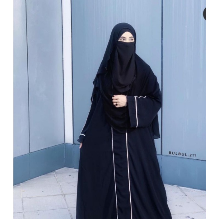 Abaya Hitam Saudi List Garis Putih Bulbul Bahan Jetblack Saudi Ready Busui
