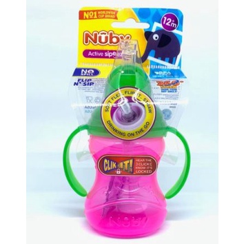 NUBY Kids Twin Handle Flipit With Straw 300ml - Botol Minum Anak dengan Sedotan Anti Tumpah - BPA FREE