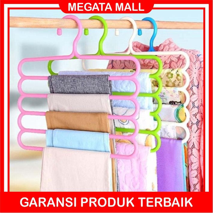 ♫ Megata ♫ A074 Hanger Gantungan Pakaian 5 in 1 Gantungan Multifungsi Scarf 5 Tingkat Handuk Jemuran