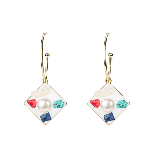 LRC Anting Tusuk Fashion Geometric Drops Pearl 925 Silver Needle Earrings F8941X