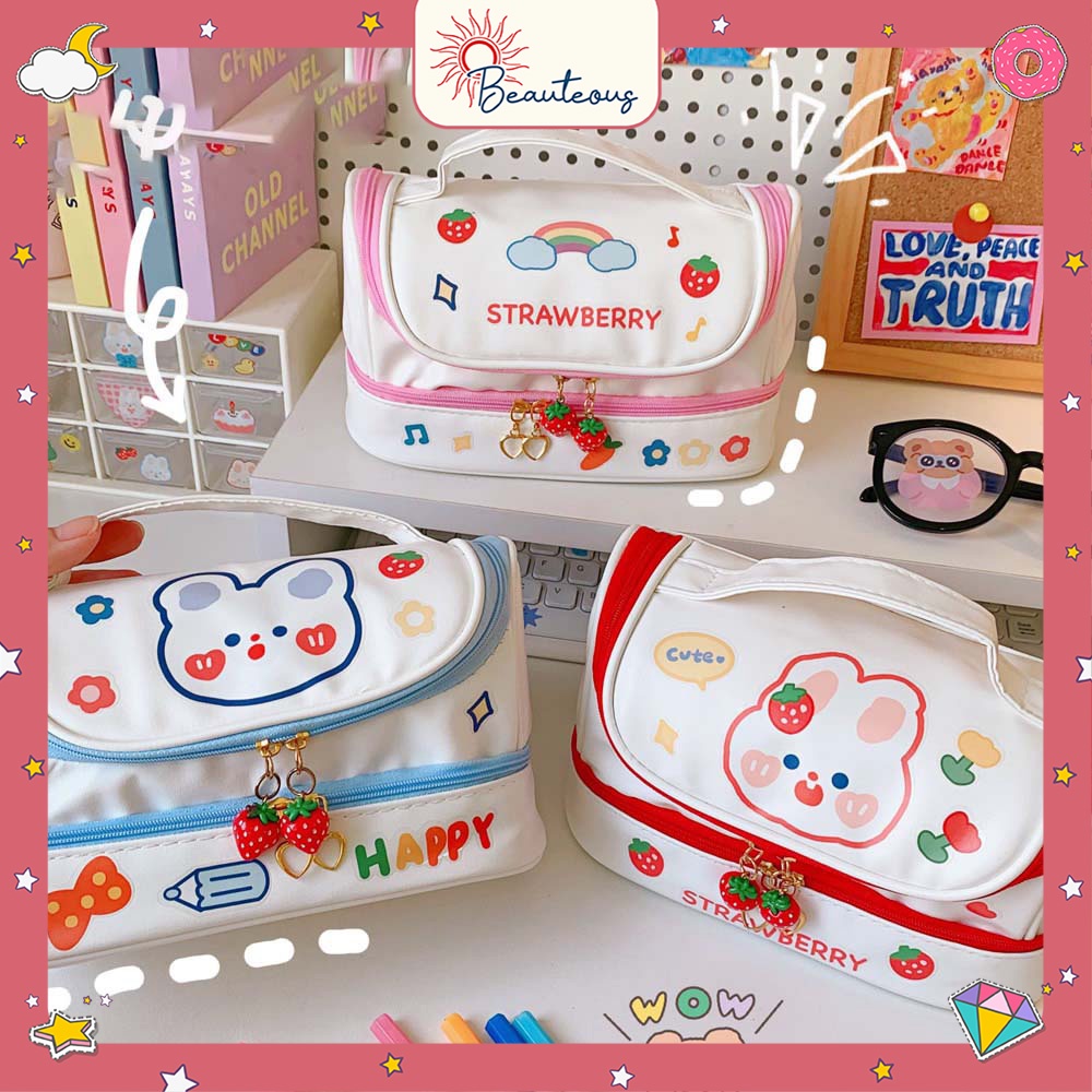 Pouch Make Up Tas Kosmetik Tempat Stationary Korean Pensil Case Serbaguna Free Stiker Cute