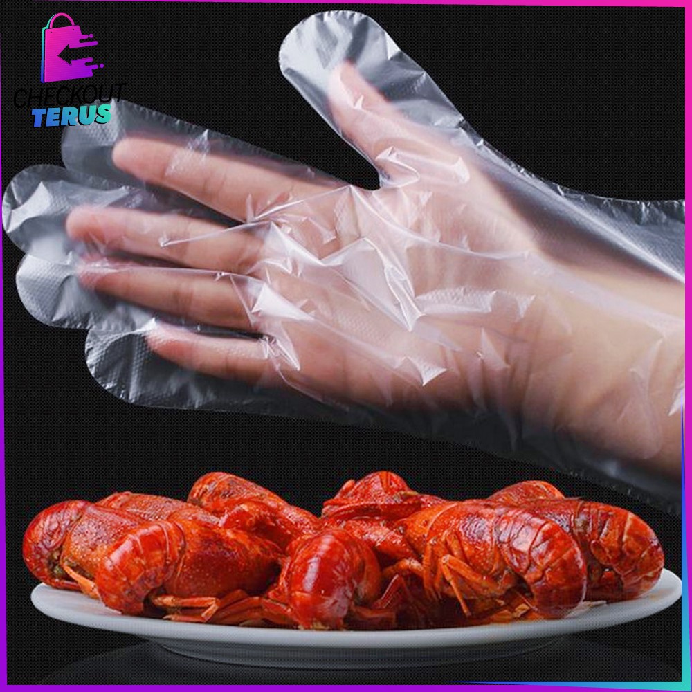 CT C127 Sarung Tangan Plastik Sarung Tangan Sekali Pakai Bahan Plastik 100 PCS (50PSG) Steril Dengan Hand Glove Dapur Transparan