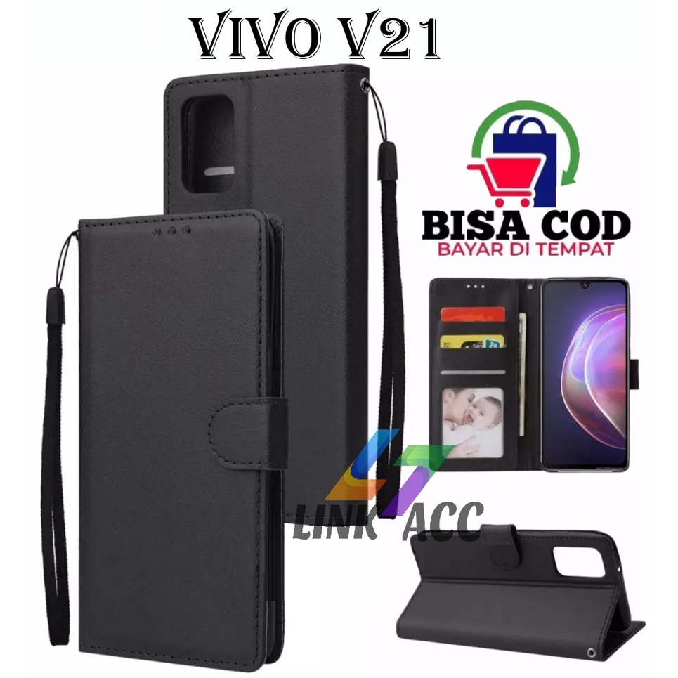 CASE FLIP VIVO V21 LEATHER CASE PREMIUM-FLIP WALLET CASE KULIT UNTUK VIVO V21 CASING DOMPET FLIP HP