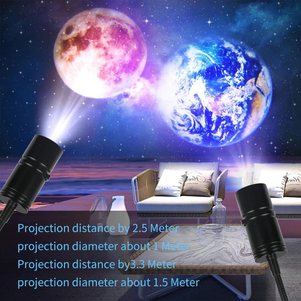 Moon Earth Projection LED Lamp 2-in-1 - Lampu Proyeksi Bumi dan Bulan