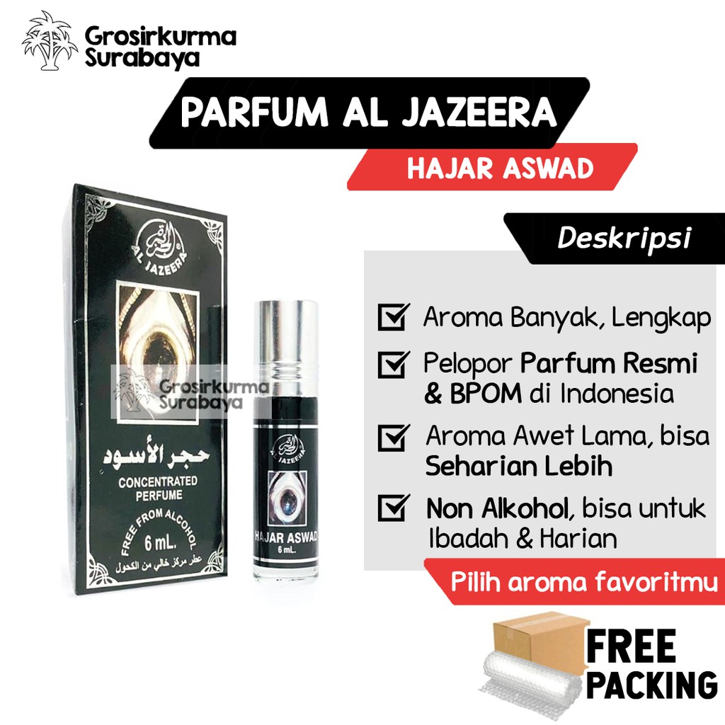 Parfum HAJAR ASWAD Al Jazeera BPOM Roll On 6ml Aroma Kasturi Non Akhohol Terdaftar Khas Timur Tengah