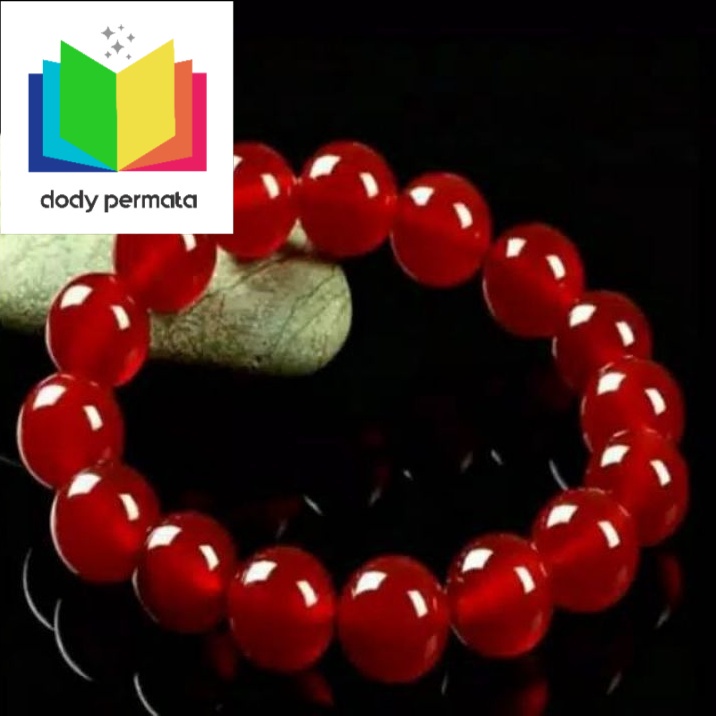 GELANG TANGAN GIOK MERAH KRISTAL GELANG PRIA WANITA 13MM