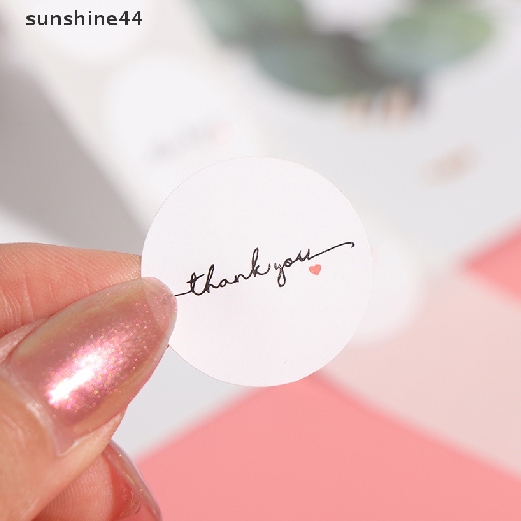 Sunshine 500pcs / roll Stiker label Bulat Tulisan thank you Warna Putih 1 inch Untuk scrapbook