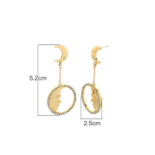 LRC Anting Tusuk Fashion Gold Crystal Diamonds Moon Moon S925 Sterling Silver Stud Earrings F941012