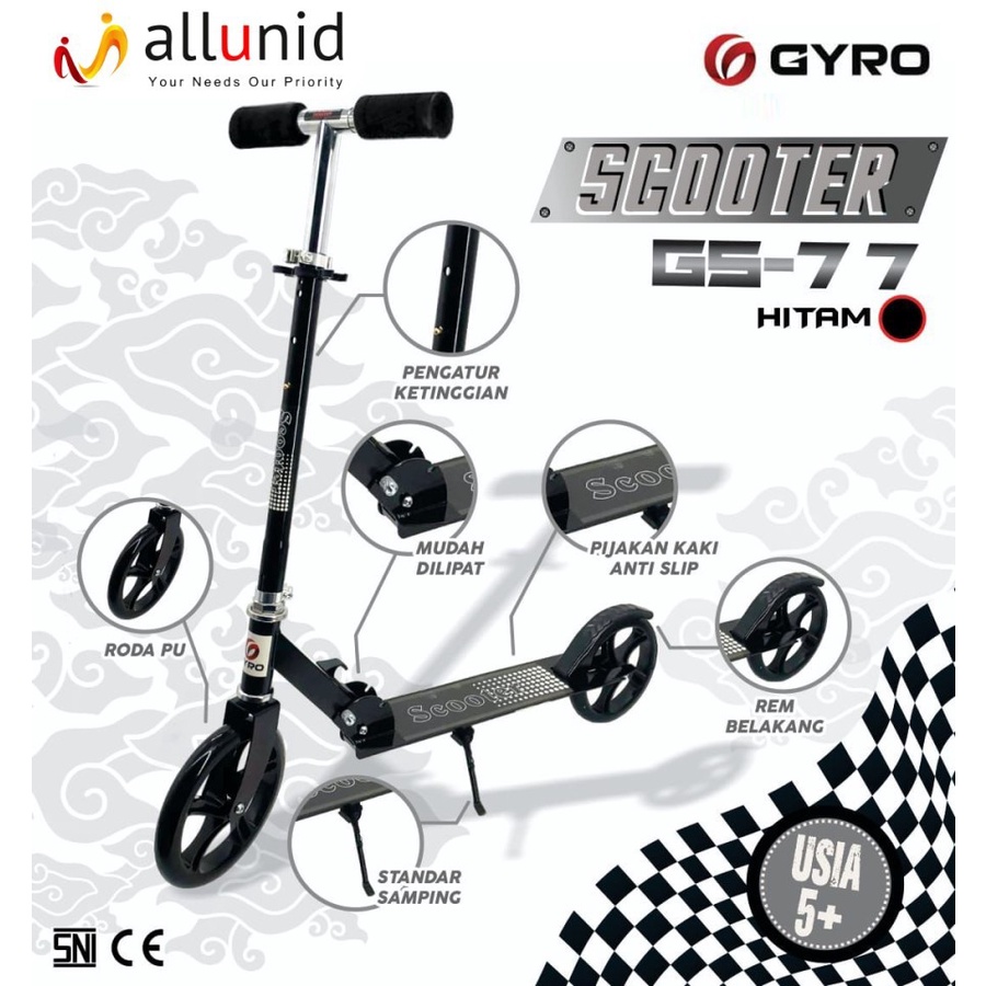 Scooter Anak Lipat Gyro 2 Roda GS-77 - Hitam - SKuter- Otoped