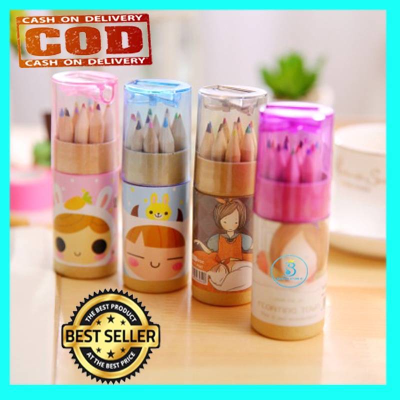 

BRON - Pensil Warna dan Peraut Pensil 1 set isi 12 Warna - Pensil Kayu