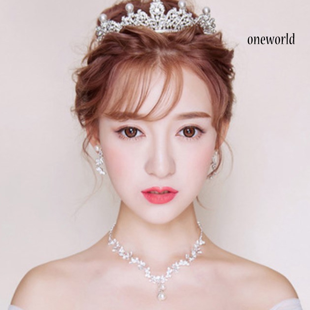 OW@ 3Pcs/Set Rhinestone Butterfly Necklace Crown Earring Bridal Wedding Jewelry Gift