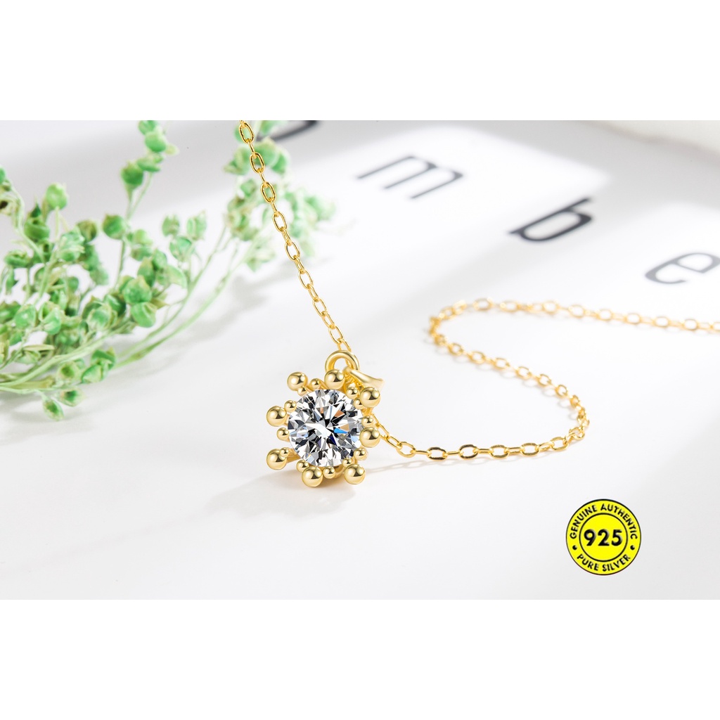 Kalung Zircon Lapis Silver S925 18K Bentuk Bulat Untuk Wanita