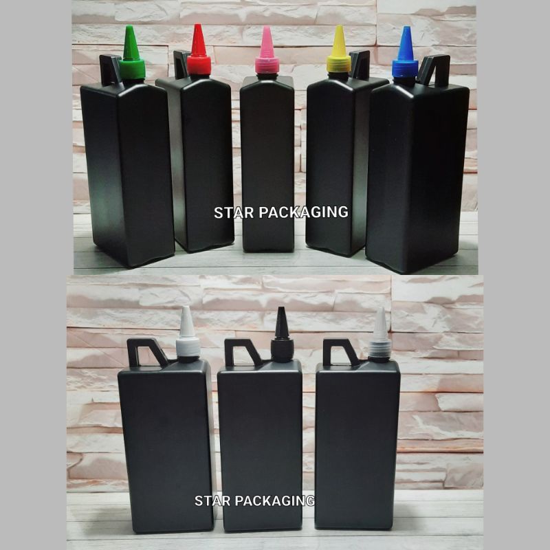 Botol Tinta 1L Botol Tinta Kerucut 1000 ml Hitam Jerigen Hitam 1Liter Tutup Tinta Kerucut