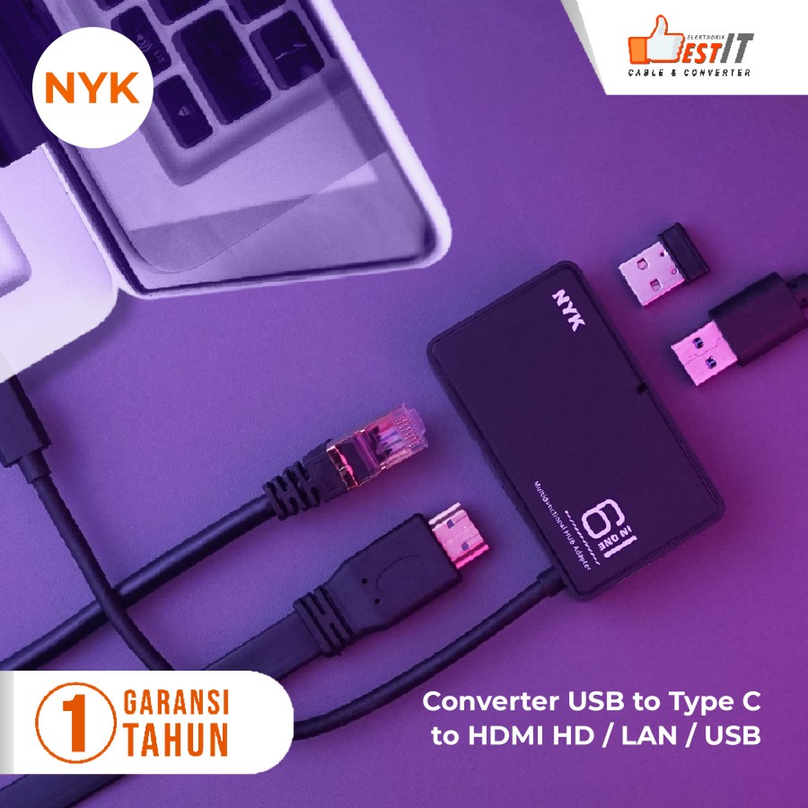 USB Type C HUB 6 in 1 Converter - LAN /HDMI 4K /USB /Card Read NYK Original