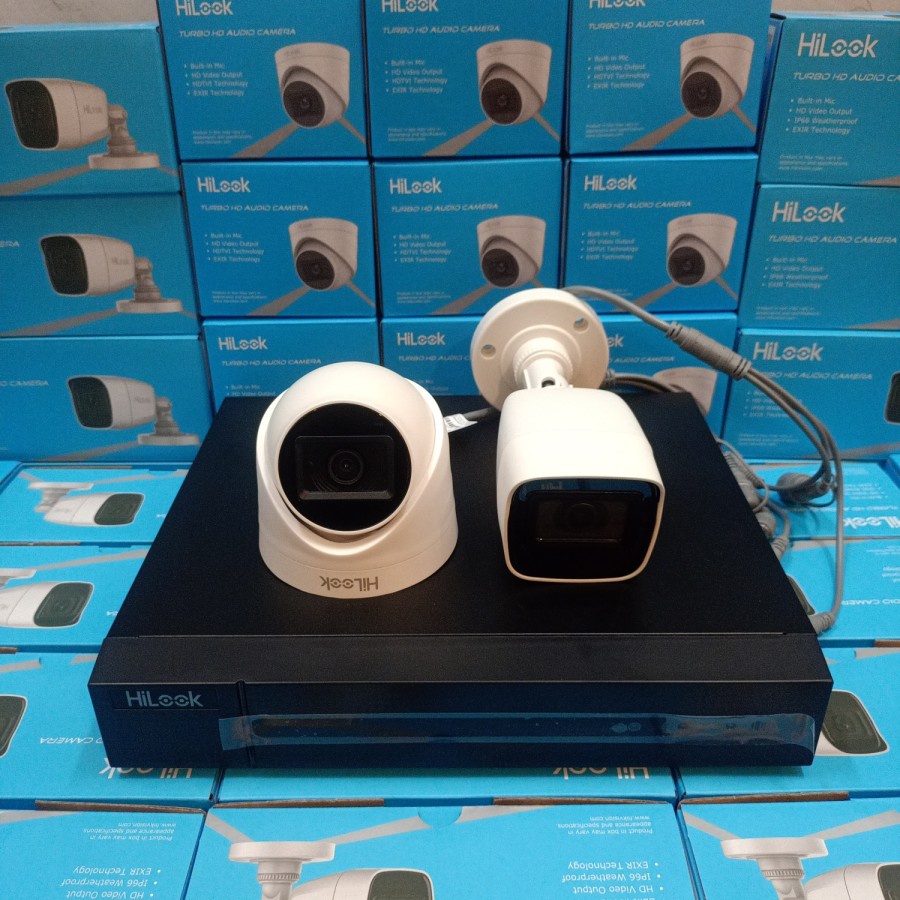 PAKET CCTV HILOOK 4 CHANNEL 2 KAMERA 2MP BUILT IN AUDIO KOMPLIT TINGGAL PASANG