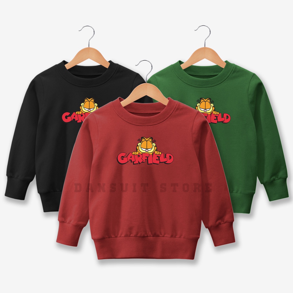 Sweater Anak Sweater Crewneck Anak Laki-laki Perempuan Motif Karakter Garfield Usia 4 - 13 Tahun