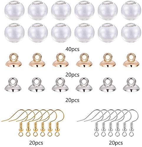 Benecreat14~100pcs 11~ 16mm Mini Kosong Bening Bola Dunia Kaca Botol Wish Glass Ball 40pcs Bail Cap Dan Kait Anting Untuk DIY Liontin Charms Stud Earring Making