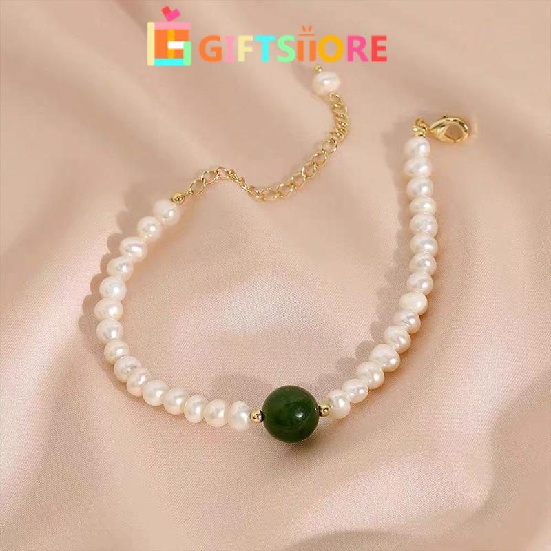 ✨Gelang Rantai Manik-Manik Mutiara Giok Hetian Alami Tidak Alergi Untuk Wanita Mutiara Air Tawar Desain Niche Untuk Perhiasan Sapphire gs