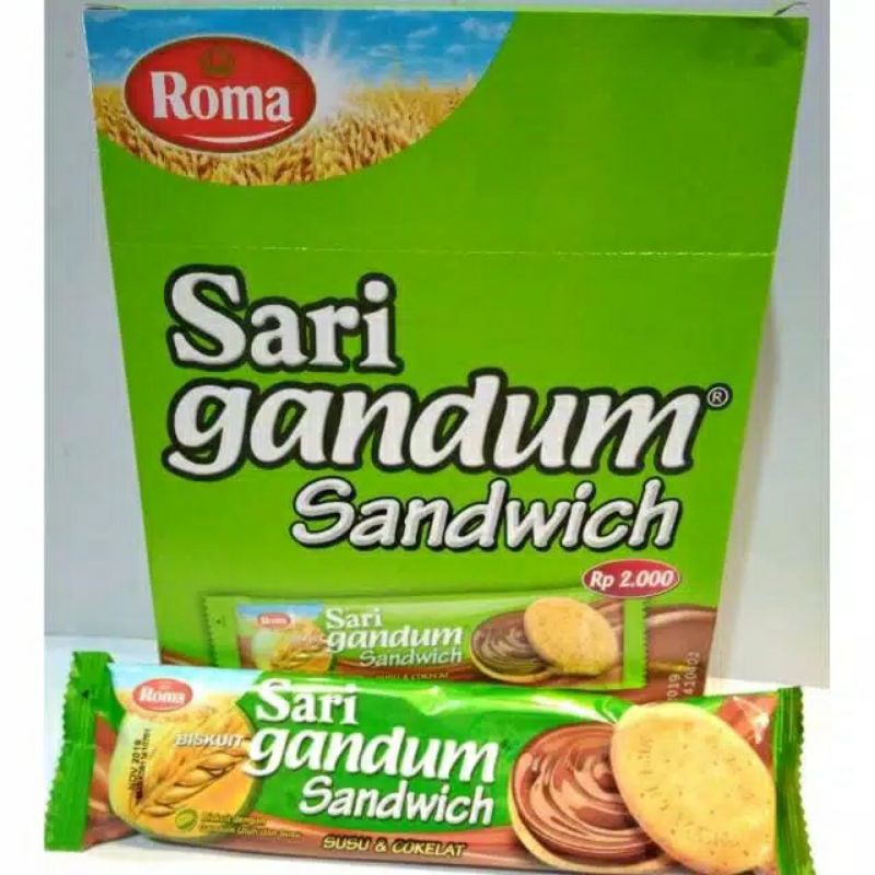 

Roma Sari Gandum Sandwich Susu & Coklat Kemasan Box 12pcs x 39gr sachet Original