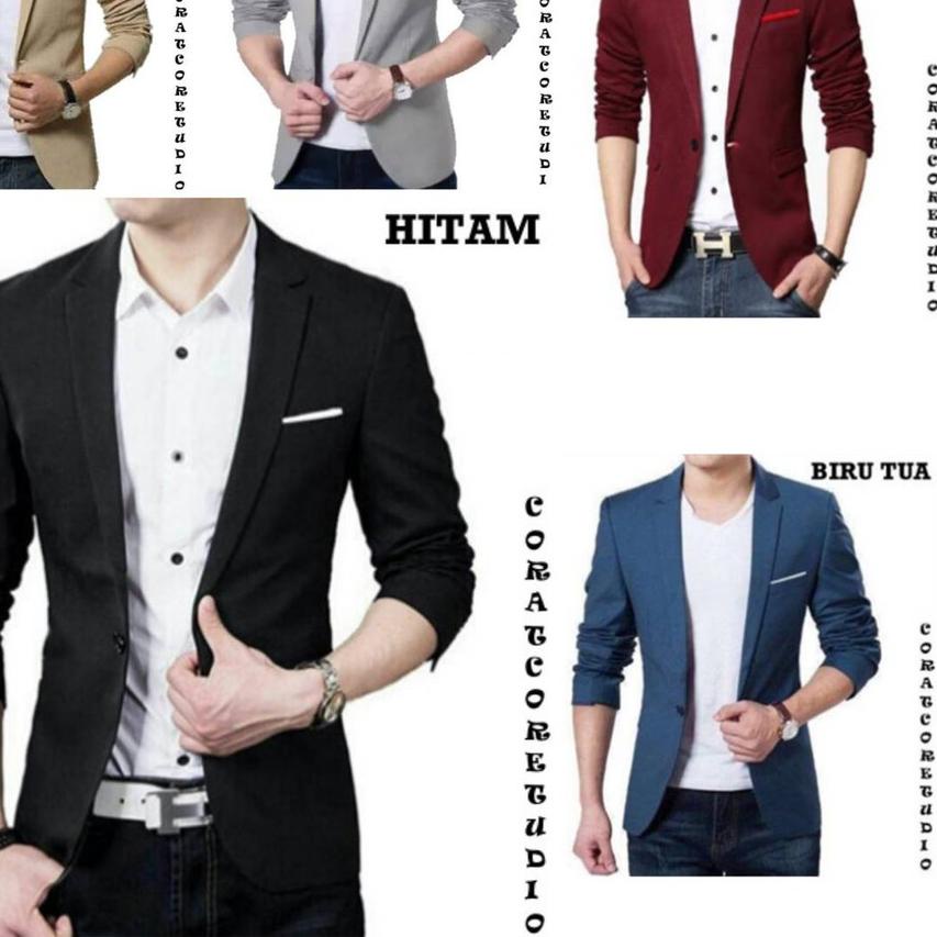 ➧ 19 WARNA Jas Blazer Pria Cowok Laki Polos Kantor Kerja Saku HITAM ABU BIRU MERAH HIJAU COKLAT SUSU