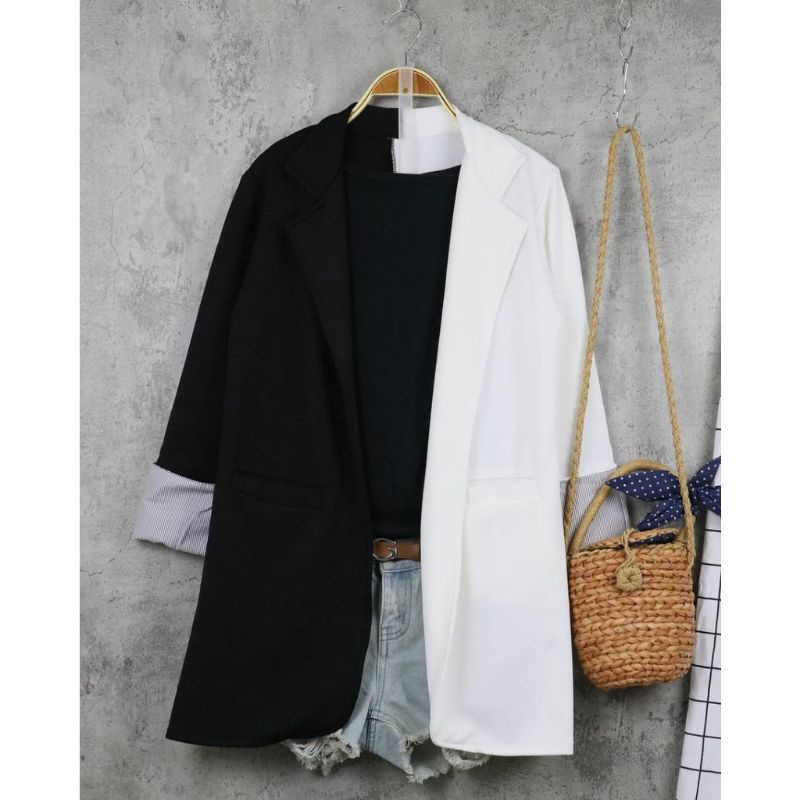 Black white blazer carsigan matt wollycrepe fashion remaja muslim