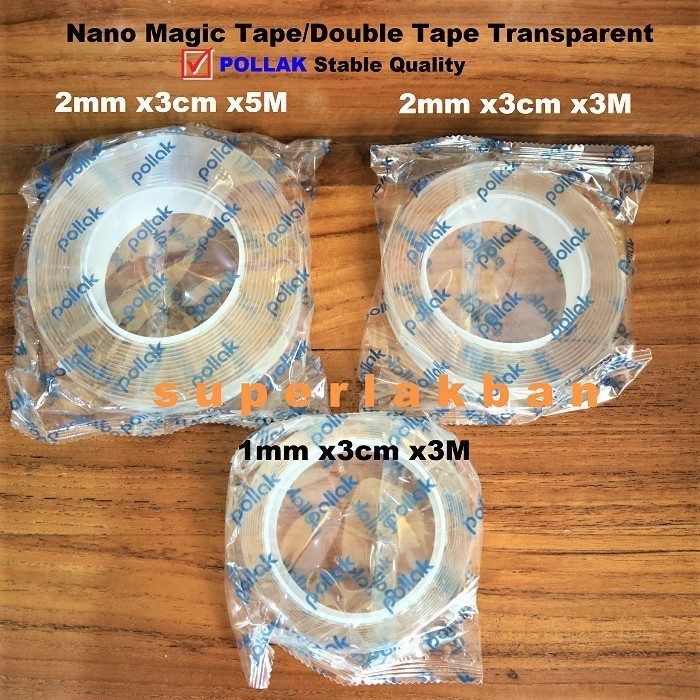 Double Tip Bening Nano Tape POLLAK 3Meter x 2mm Super Kuat Lengket Tahan Air