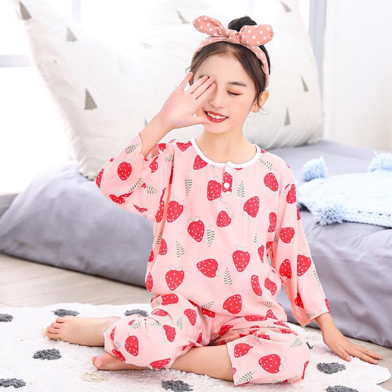 Setelan Baju Tidur [ Pink Strawberry ] Anak Laki-laki &amp; Perempuan [ Usia 2 -5 Tahun ] HM690