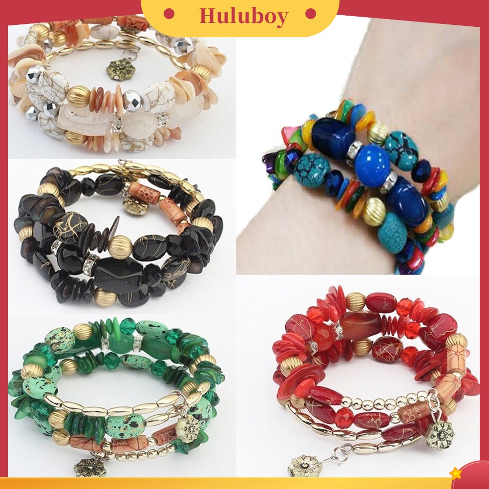 Hu Hu Hu Hu Hu Alat Bantu Pasang Kacamata♡ Gelang Manik-Manik Multilayer Bahan Alloy Resin Gaya Bohemian Untuk Wanita