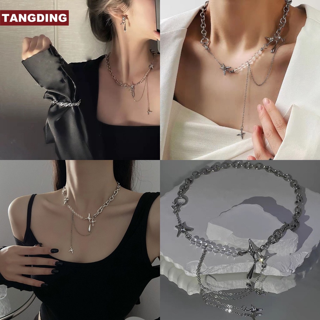 Kalung Rantai Klavikula Desain Bintang Awn Water Drop Untuk Aksesoris Sweater Wanita