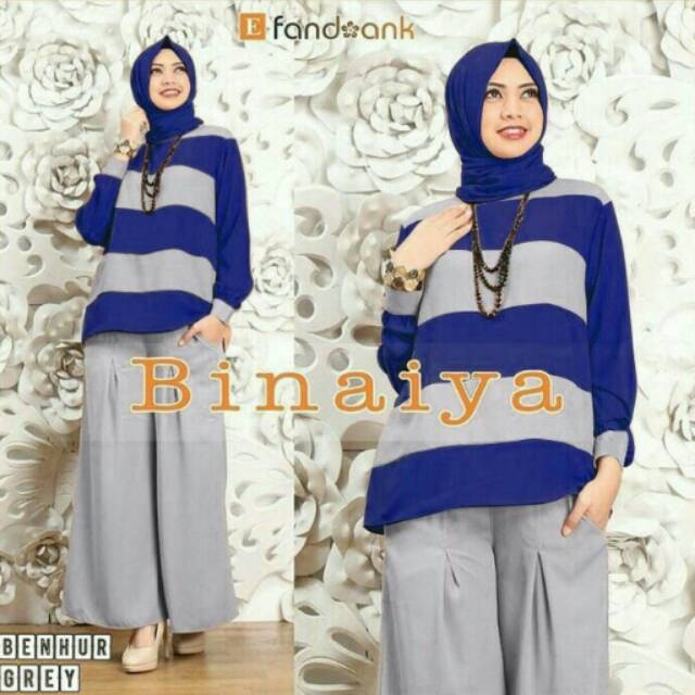 Baju stelan muslim - baju hijab fashion - dress muslim - setelan muslim Binaiya blue nm murah