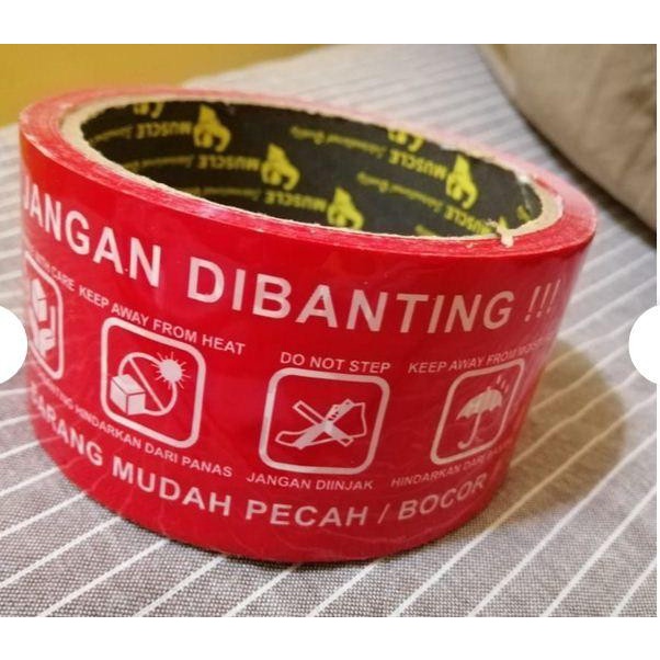 PACKING LAKBAN FRAGILE ISOLASI LEM SELOTIP WARNA MERAH TAPE ONLINE SET