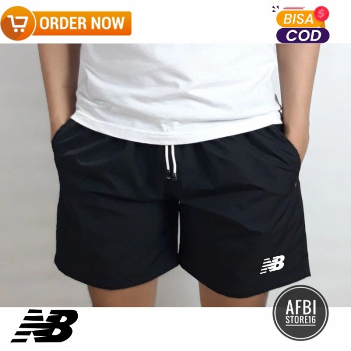 [RESTOCK] CELANA OLAHRAGA PENDEK PRIA BERKANTONG/RUNNING/FUTSAL/SANTAI/LOGO NB - Hitam, M
