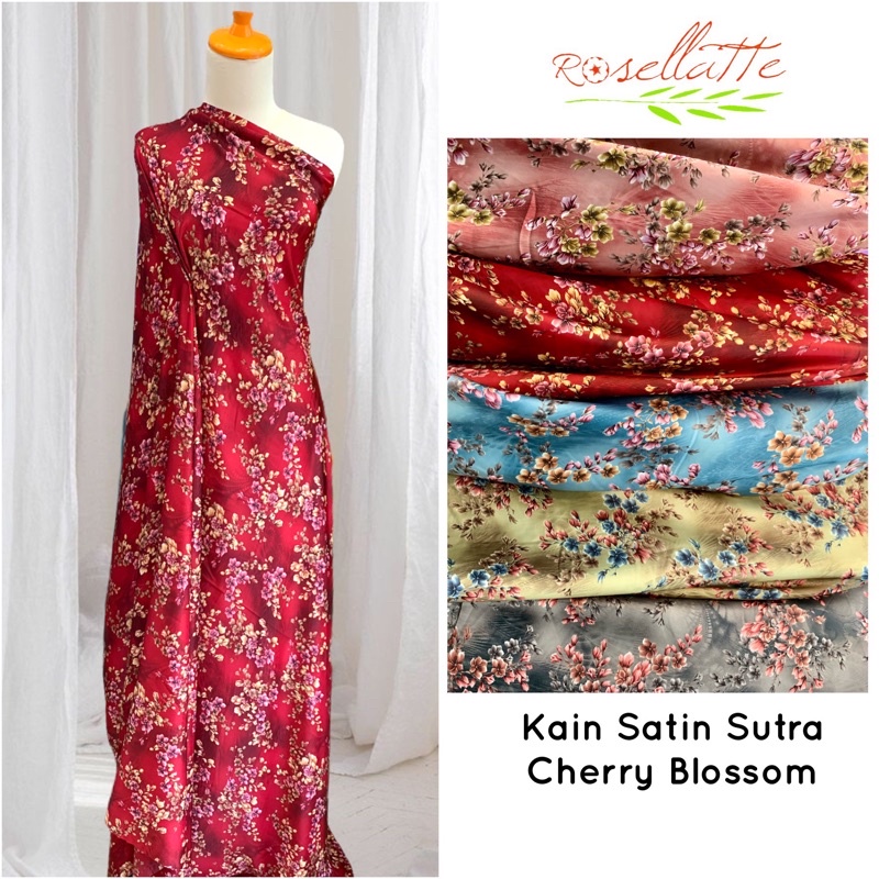Kain Satin Sutra Motif Imlek Sangjit CNY Cherry Blossom