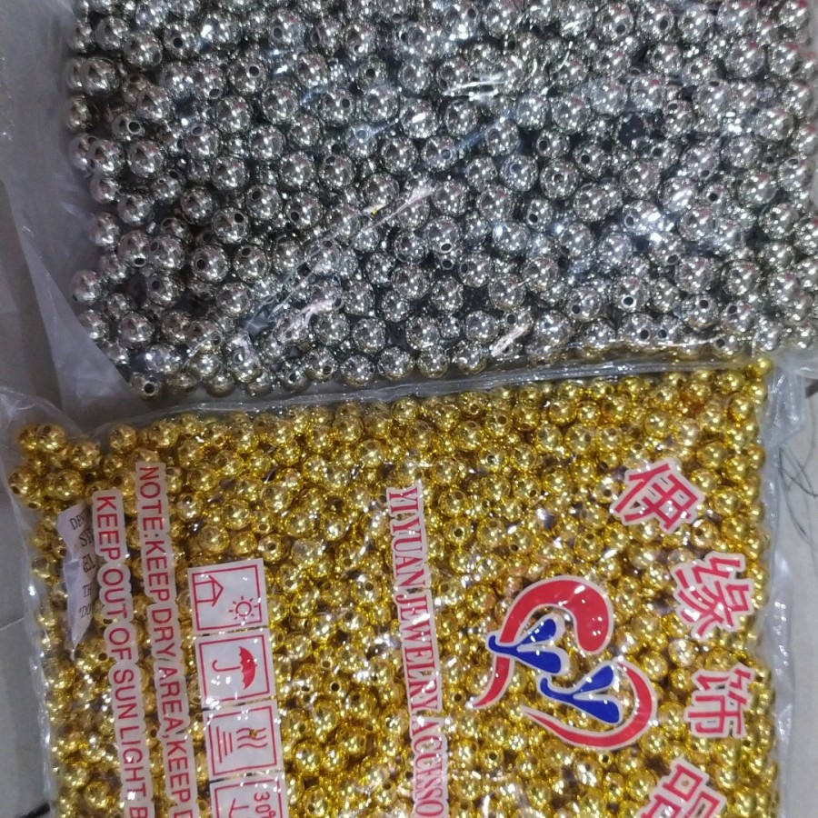 Payet Mutiara Beads 8mm kw1 Jepang, 100 gr, Silver, Gold