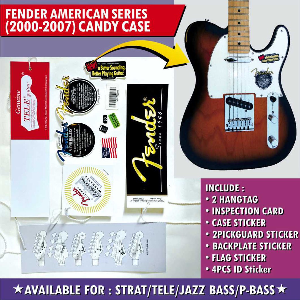 Fender American Series Guitar and Bass Candy Case Hangtag Set Plus Sticker Set