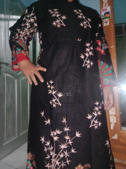 Gamis Batik Couple Motif Kipas Merak Hitam