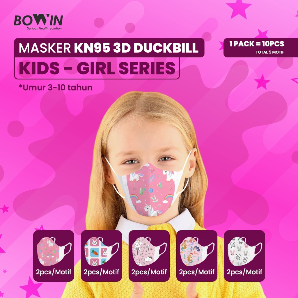 BOWIN Masker KN95 - DUCKBILL 3D (Filter ≥95% BFE PFE) Masker Medis / Masker Kesehatan (isi 3 / 10 pcs)