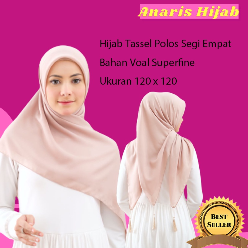 Hijab Jilbab Segi Empat  Kerudung Tassel Voal Segiempat Polos Tasel Voal Superfine ukuran 120x120 Ju