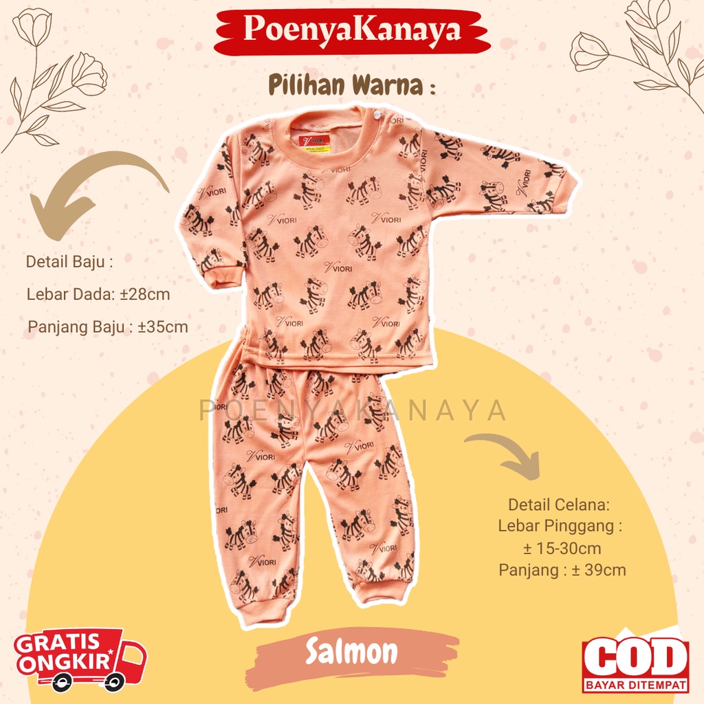 Setelan Baju Bayi Piyama Bayi Panjang ZEBRA WARNA Viori 6-18 Bulan SPY104