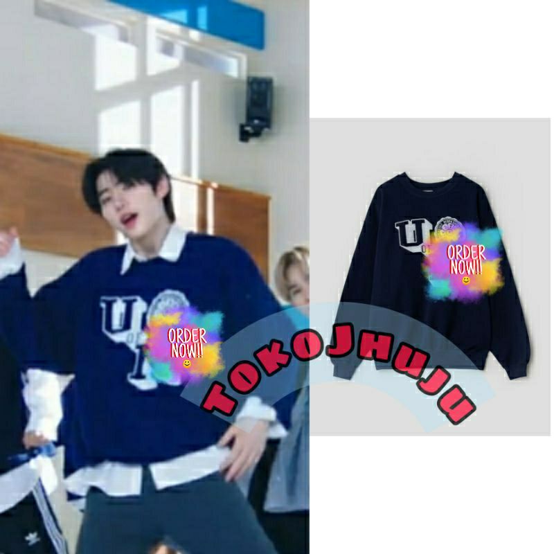 Basic Sweater Sunghoon engene style U of N print besar depan