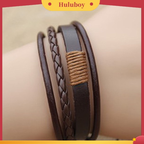 Hu Hu Hu Hu Hu Alat Bantu Pasang Kacamata♡ Gelang Bangle Kulit Pu Multilapis Gaya Vintage Retro Untuk Unisex