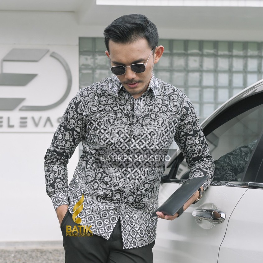 SANGGABUANA Kemeja Batik Pria Lengan Panjang Slim Fit Modern Prabuseno Original Bahan Katun Premium 