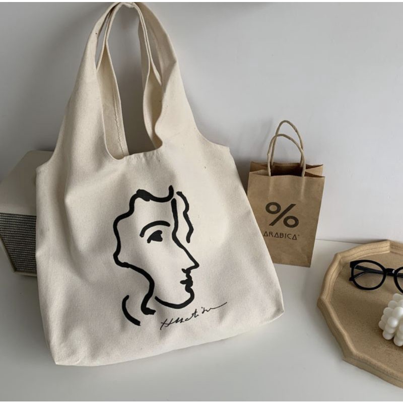 Totebag Vintage Populer Tas Tote-Wajah cewek miring