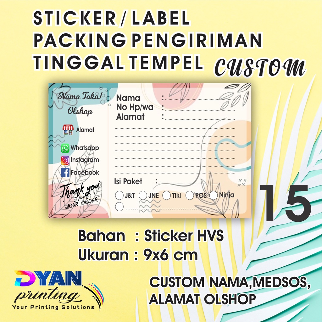 STIKER LABEL PENGIRIMAN PACKING ONLINE SHOP CUSTOM UKURAN 9X6CM COD/BAYAR DITEMPAT