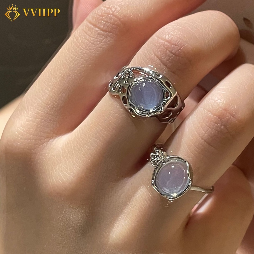 Cincin Model Terbuka Desain Bunga Opal Warna Silver Untuk Wanita